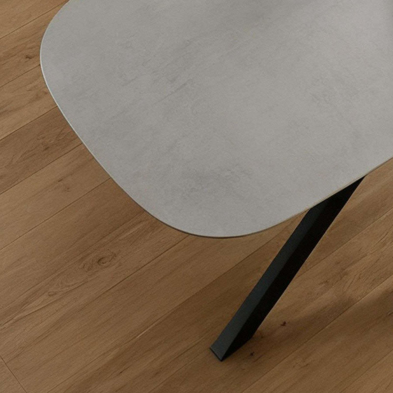 Gemala Modern Grey Dining Table with Black Crossed Metal Legs, 76cm H x 200cm W x 100cm D