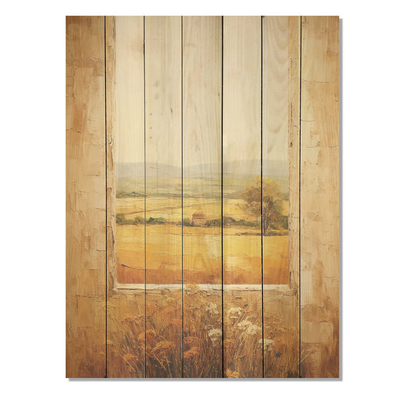 Summer Meadow Horizon Farmhouse Windows I - Fenêtres de ferme sur impression sur bois, H 44 po x l 34 po