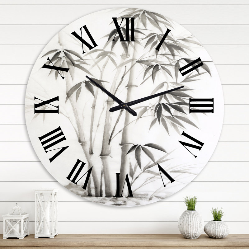 Horloge murale rétro en bambou monochrome II, Grand