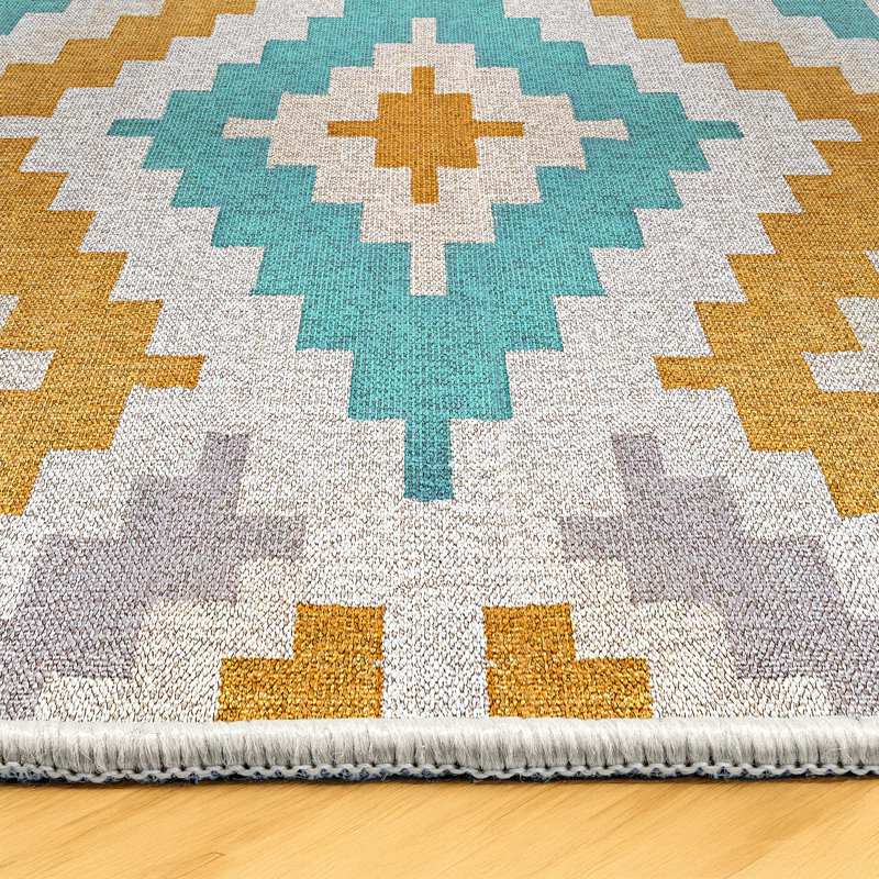 Kopasz Collection Digital Print Cotton-Polyester Colorful Moroccan Rug, Round 2'8"