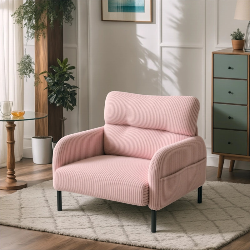 Chaise d'appoint rembourrée en velours côtelé Modern, Rose