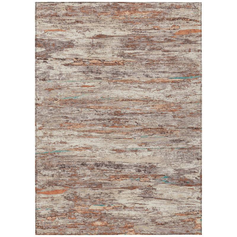 Machine Washable Indoor/Outdoor Xhevrie Terracotta Rug, Rectangle 10' x 14'