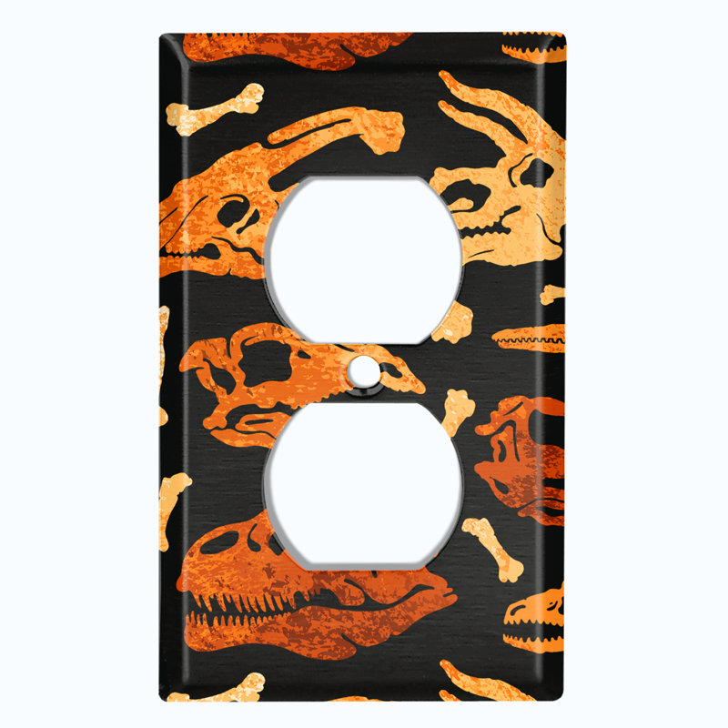 Metal Light Switch Plate Outlet Cover (Dinosaur T-Rex Skull Fossil - Single Toggle)