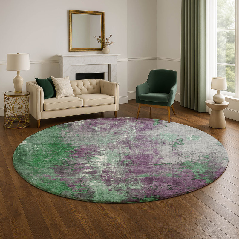 Premium Machine Washable Medena AMF1870 Abstract Rug, Round 8'