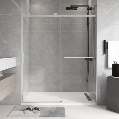 56'' - 60'' W X 72'' H Single Sliding Door Semi-Frameless Shower Door
