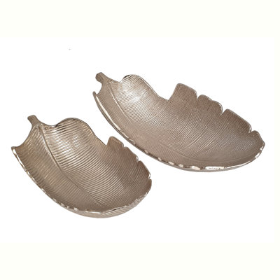 Bols à feuilles en aluminium - ensemble de 2 - argent
