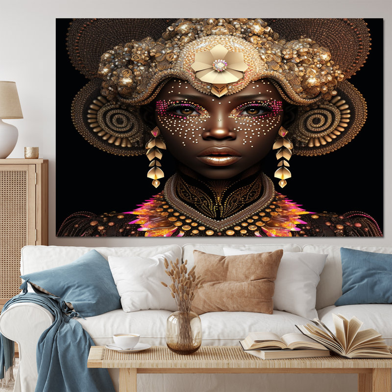 «Exquiste African Woman Design V», art mural sur toile afro-américaine, H 40 po x l 60 po