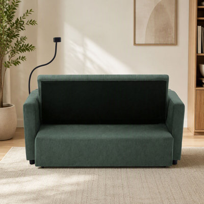 55.9" Convertible Sofa Bed Loveseat Sofa With Three USB Ports, Two Side Pockets, Two Cup Holders And 360°Swivel Phone Holder For Living Room