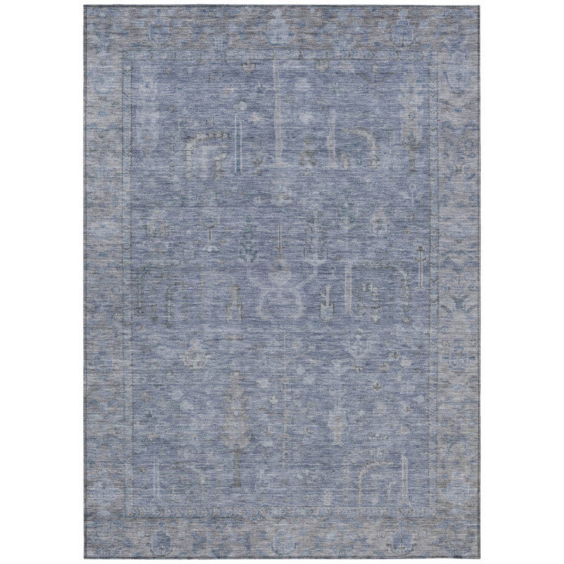 Tapis d'intérieur et d'extérieur lavable bleu et gris 8 pi x 10 pi Denim
