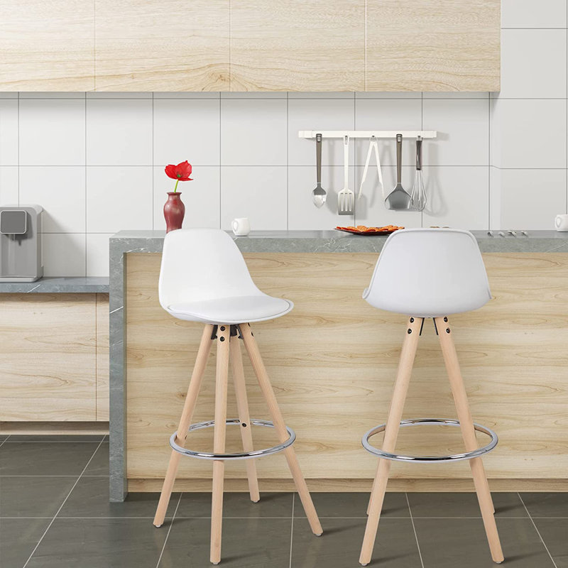 Ayala Upholstered Counter Stool with Solid Wood Frame, White