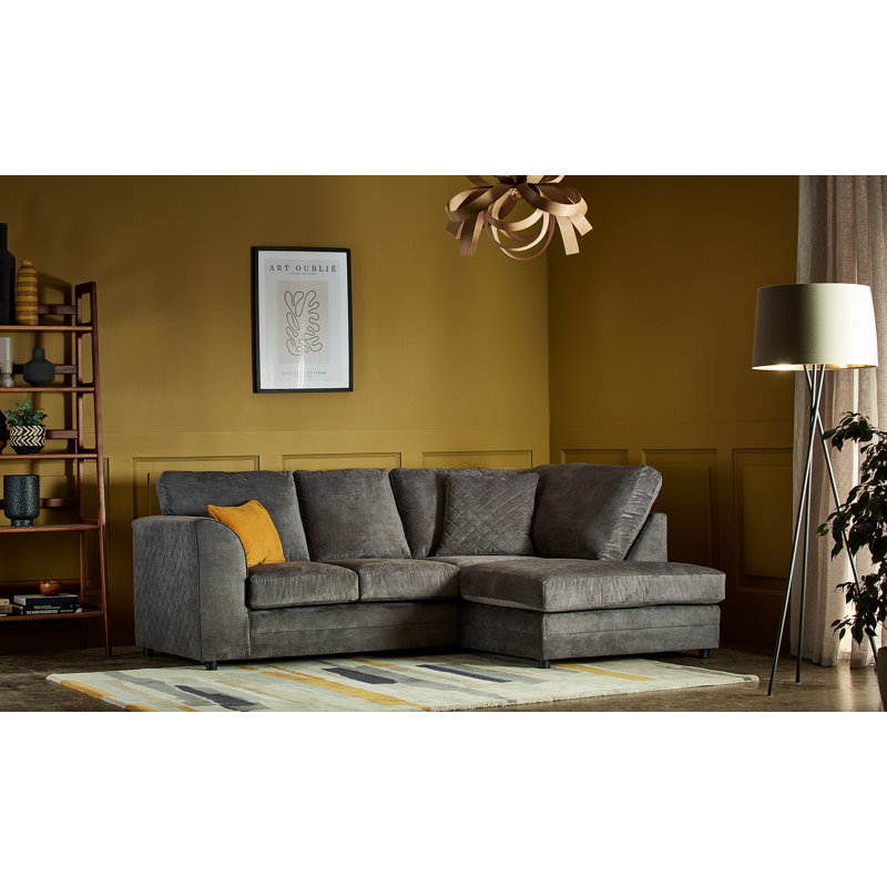 Chaudri 3 Seater Corner Sofa Chaise, Pewter, Right Hand Facing