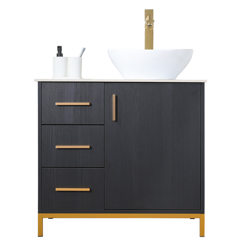  Modern Free-Standing Single Bathroom Vanity Set, Black