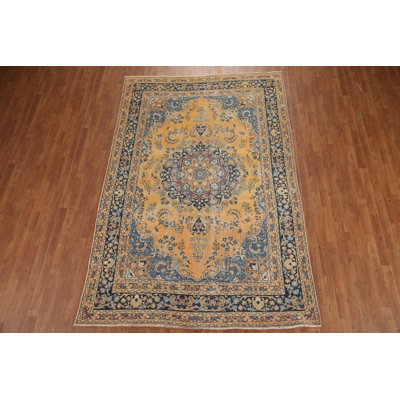Tapis jaune floral traditionnel 6 x 9