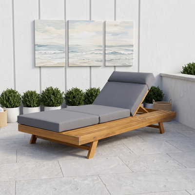 Ensemble de chaises longues en bois avec coussins et appui-tête