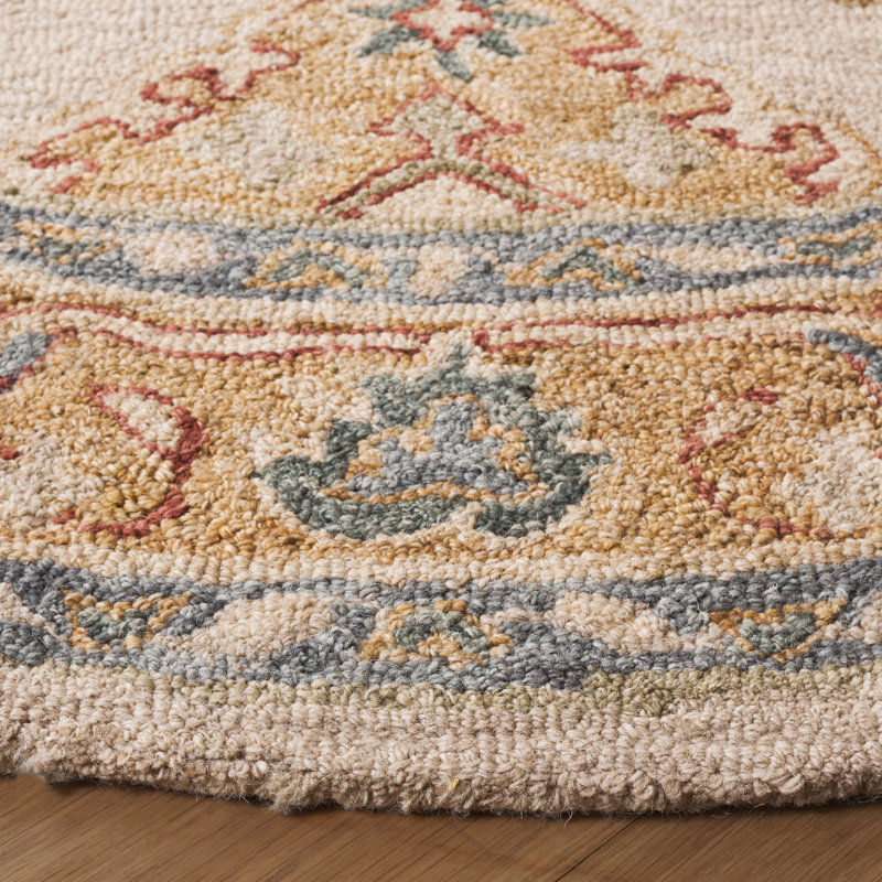 Tapis de couleur sud-ouest en laine et coton touffeté à la main Olavarria, Rond 6 pi
