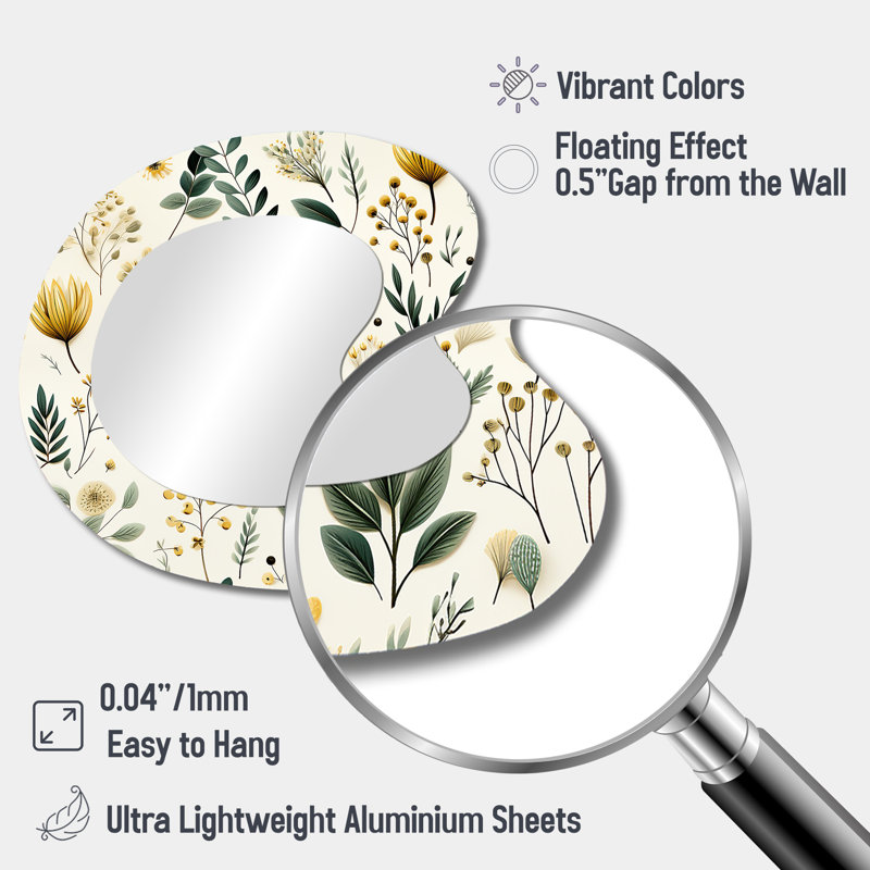 Botanical Neutrals Boho Pattern - Abstract Botanical Modern Asymmetrical Decorative Wall Mirror, 27" x 27"