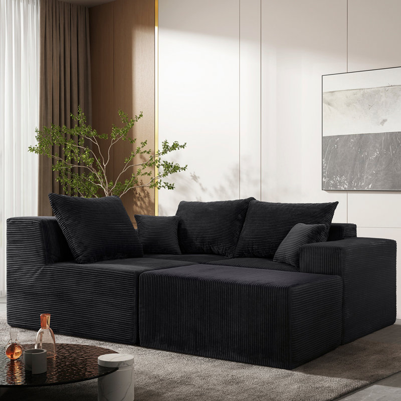 Canapé modulaire en L 4 pièces, sans assemblage, canapé convertible avec méridienne spacieuse, revêtement en velours côtelé de qualité supérieure, aménagement flexible pour le salon ou l’appartement
