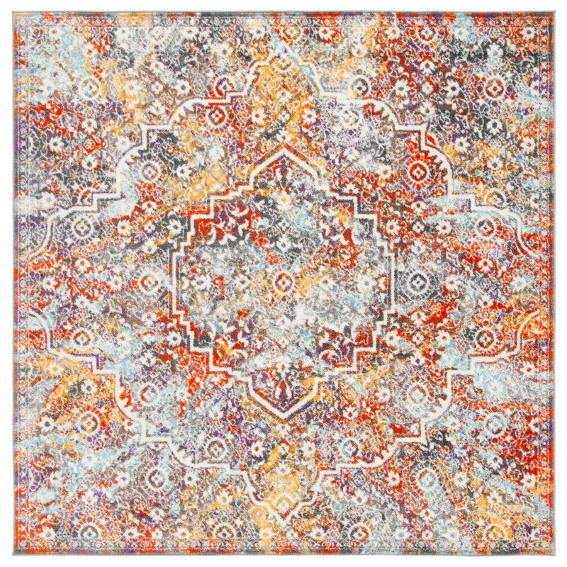 Felty Light Gray/Light Blue Rug, Square 6'7"