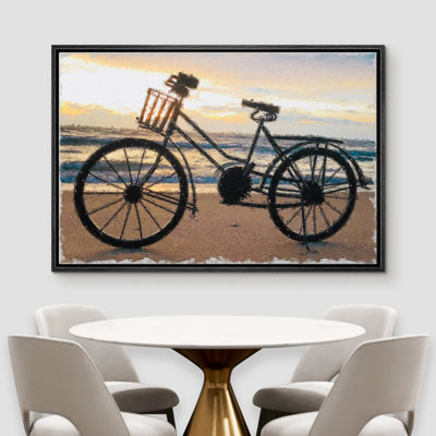 " Bike With Basket On The Beach At Sunset " Painting Print