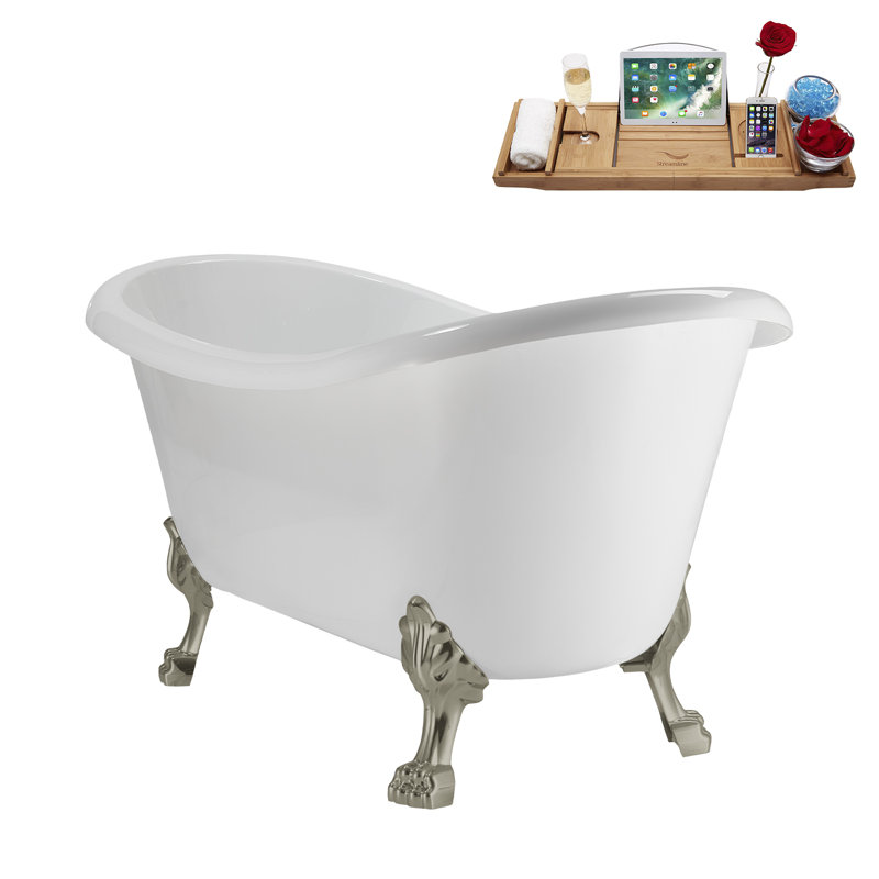 59" Streamline Clawfoot Tub,Tray,Drain, Clawfeet, Brushed Nickel, Matte Black