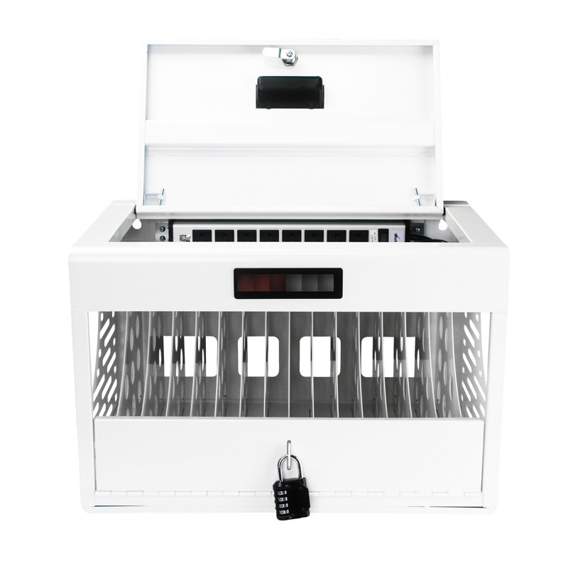 Laptop & Tablet Charging Station - 16, Lockable, White Cabinet, For Office, Classroom, , With Managed Cord Storage Lockable Cabinet 16 Devices White, Space, Fits 14" Screen 1.2" Thick Tablets