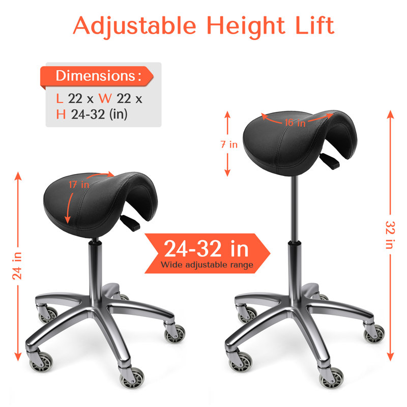 Adjustable Height Ergonomic Lab Stool Saddle Stool with Heavy-duty Wheels