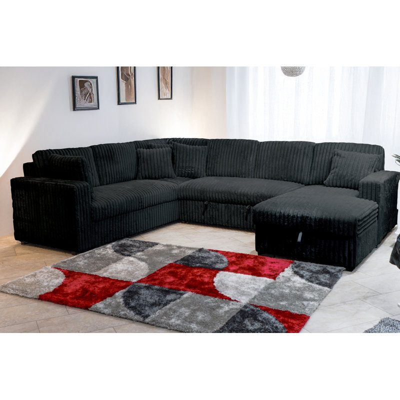 Canapé modulaire rembourré en tissu noir minuit 5 pièces Totnes, Polyester noir