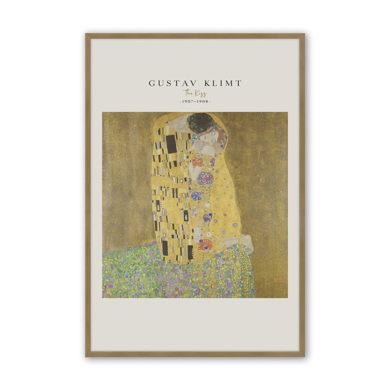 «The Kiss» par Klimt v2, reproduction encadrée, H 11,25 po x l 9,25 po, Reproduction encadrée sans passe-partout, Or brossé