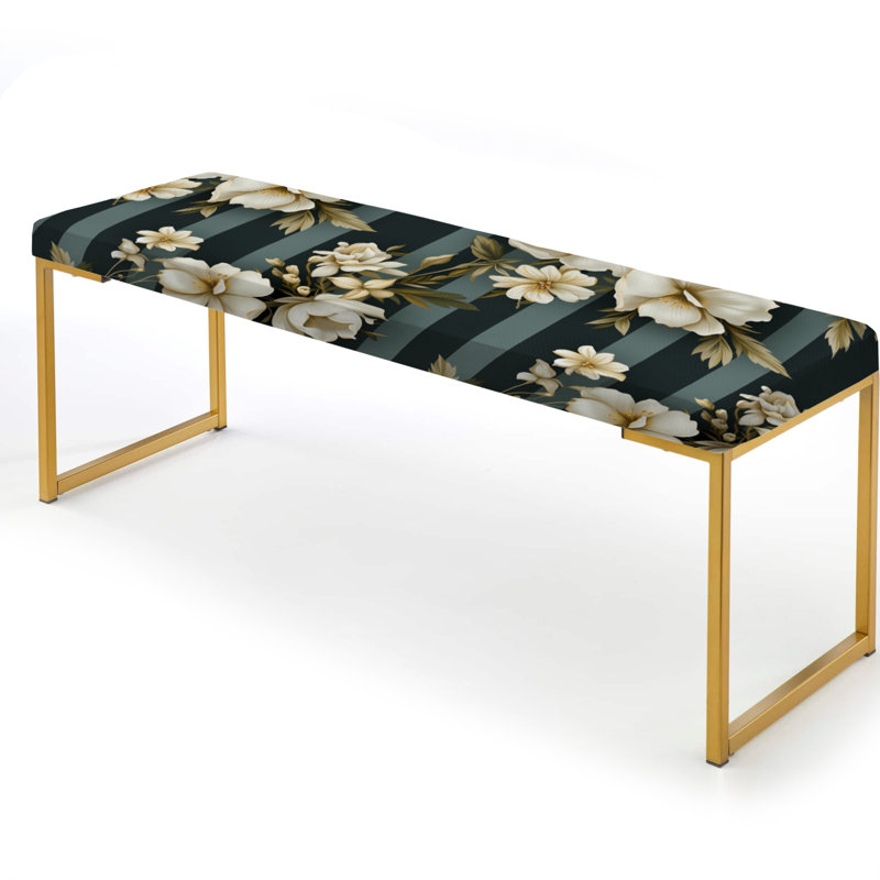 Classic Elegant Striped Floral Dreamscape - Striped Upholstered Gold Bench