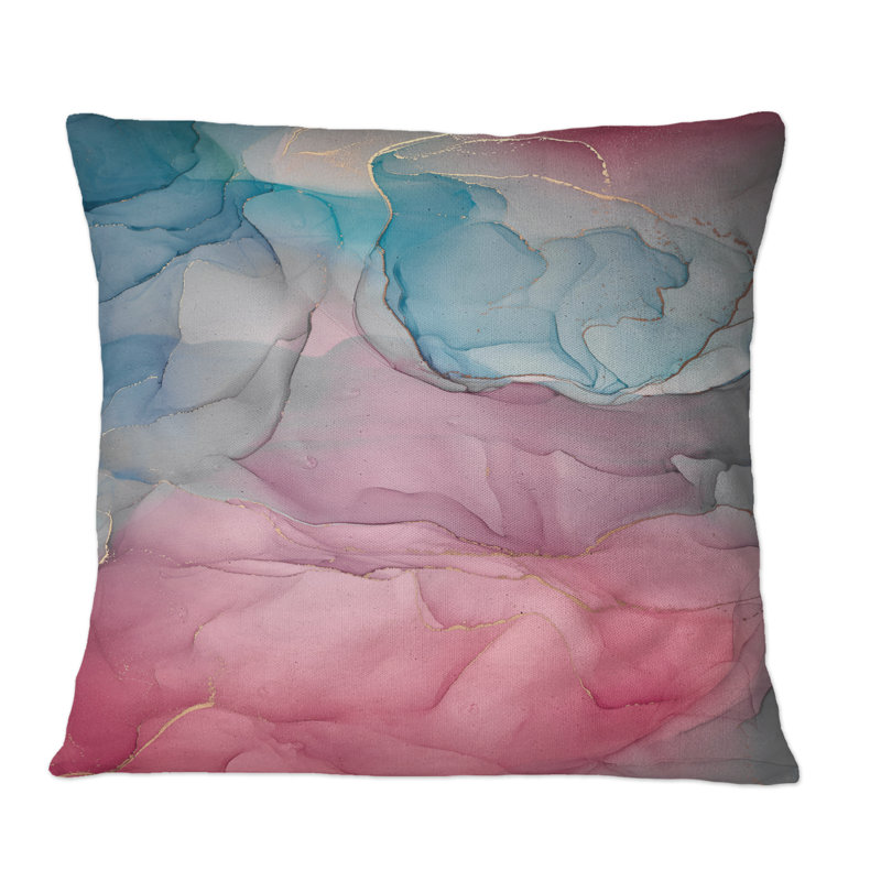 Coussin rose et bleu avec des nuages d'encre I - imprimé moderne, 18 po x 18 po