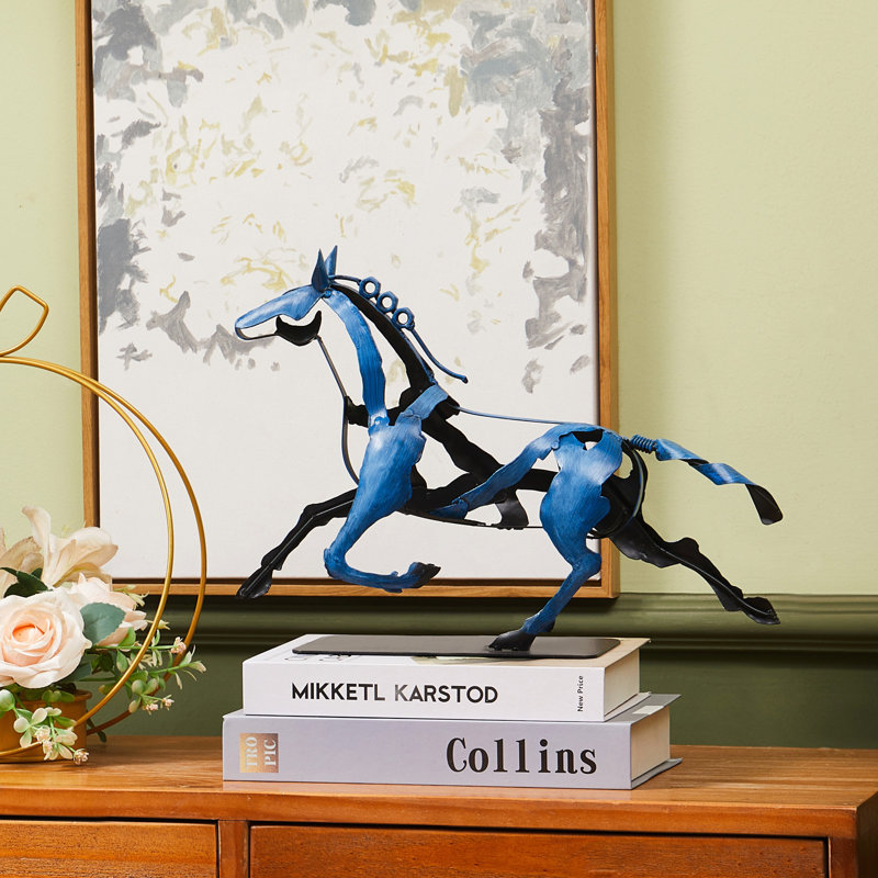 Sculpture de cheval en métal faite à la main, Bleu
