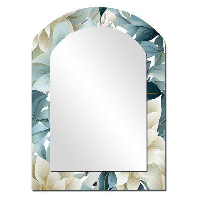 Zen gris et fleur blanche élégante - miroir décoratif floral asymétrique, miroir mural arqué blanc, impression d'art en métal