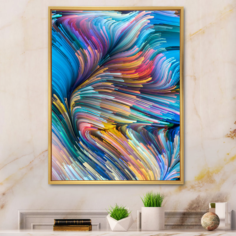 Escape Of liquide Art V - décoration murale moderne en toile, H 12 po x l 8 po x P 1 po, Cadre flottant doré