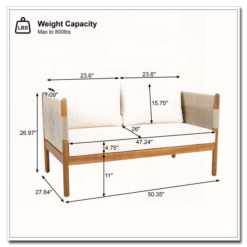 Canapé d'extérieur en bois d'acacia, Beige, crème, teck