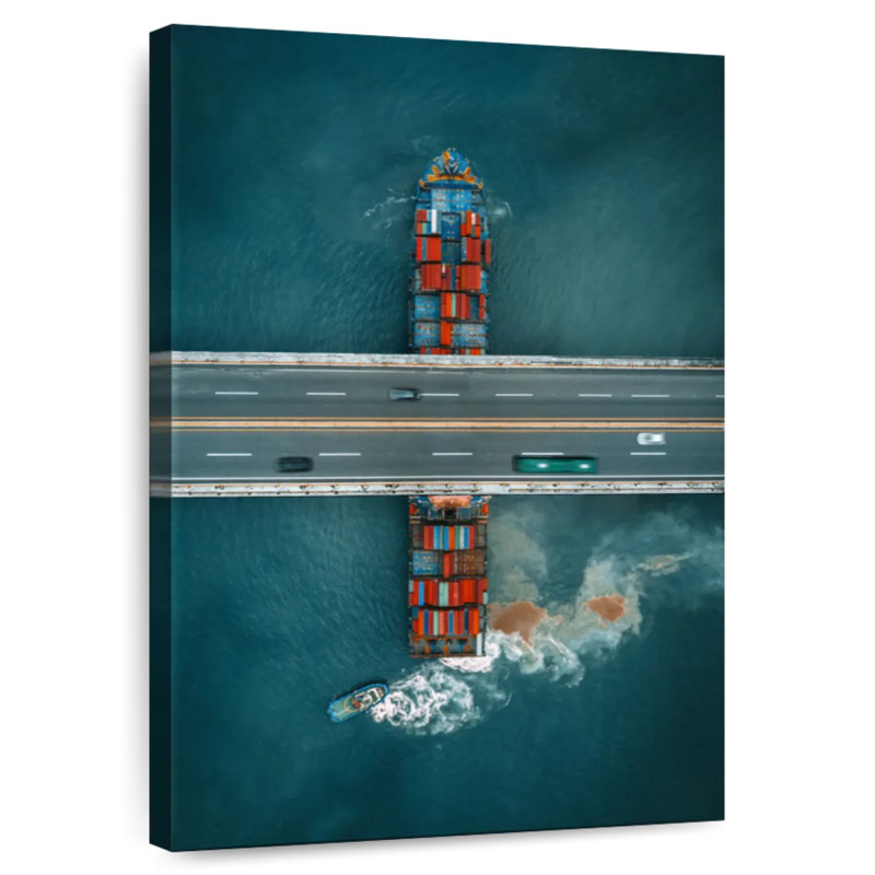 Mehar Cargo Ship Under Bridge, 48" H x 32" W