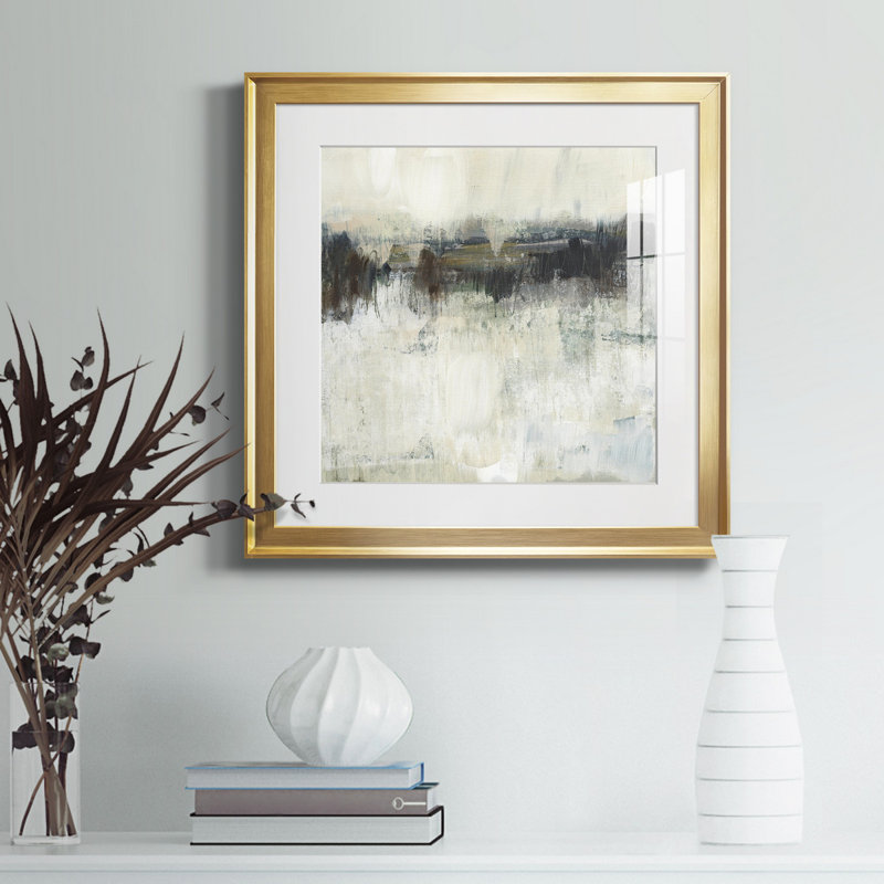 «Neutral Horizon Line I», reproduction encadrée de qualité supérieure - prête à être accrochée, Papier avec cadre doré, Blanc