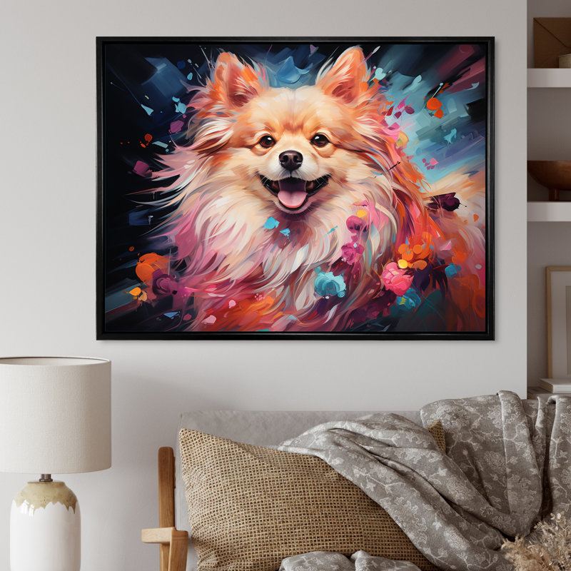 Poméranie ludique I sur toile imprimée, Cadre flottant noir, H 30 po x l 40 po x P 1,5 po