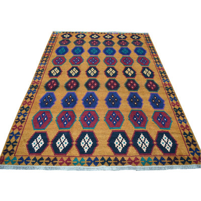Tapis oriental rectangulaire en laine orange noué à la main 6 pi 0 po x 7 pi 10 po - 523822D1914F45A9966AD76D87BEE6D2