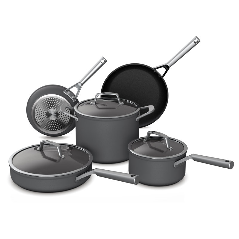 Slate Grey 8-Piece Nonstick Aluminum Cookware Set with Glass Lids