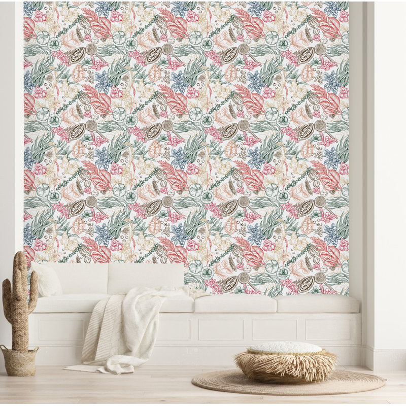 Panneau de papier peint à motif de baies et de feuilles, L 125 po x l 25 po