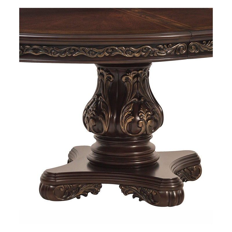 Table de salle à manger extensible traditionnelle avec finition cerisier et inclinaison dorée - Sièges 6
