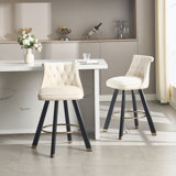 Set of 2,Back pull point design, velvet material, 360 degree rotation, back pull loop detachable design, rivet decoration, square foot wooden bar chair
