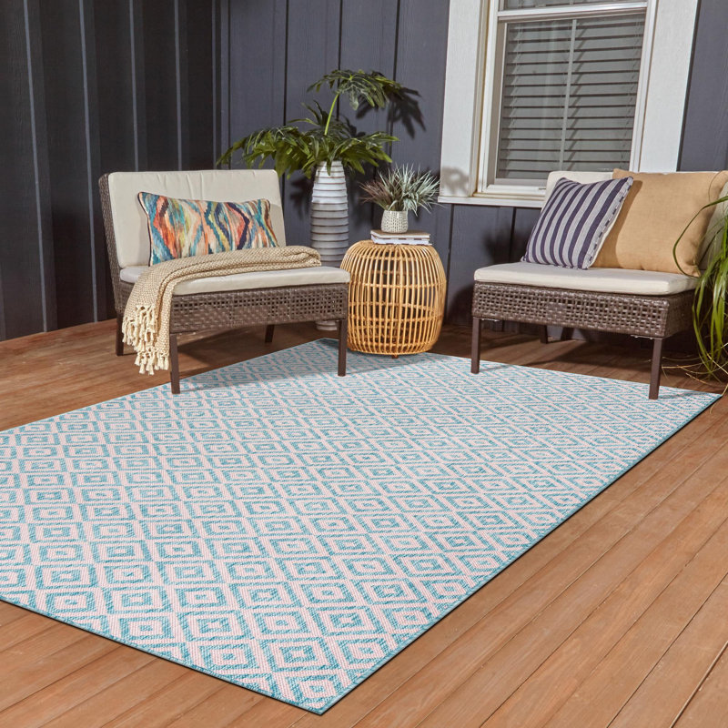 Outdoor Destiny Area Rug Aqua Color, Rectangle 9' x 12'