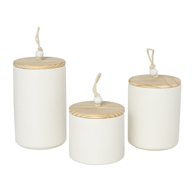 White Glass Canister Set with Wooden Lids
