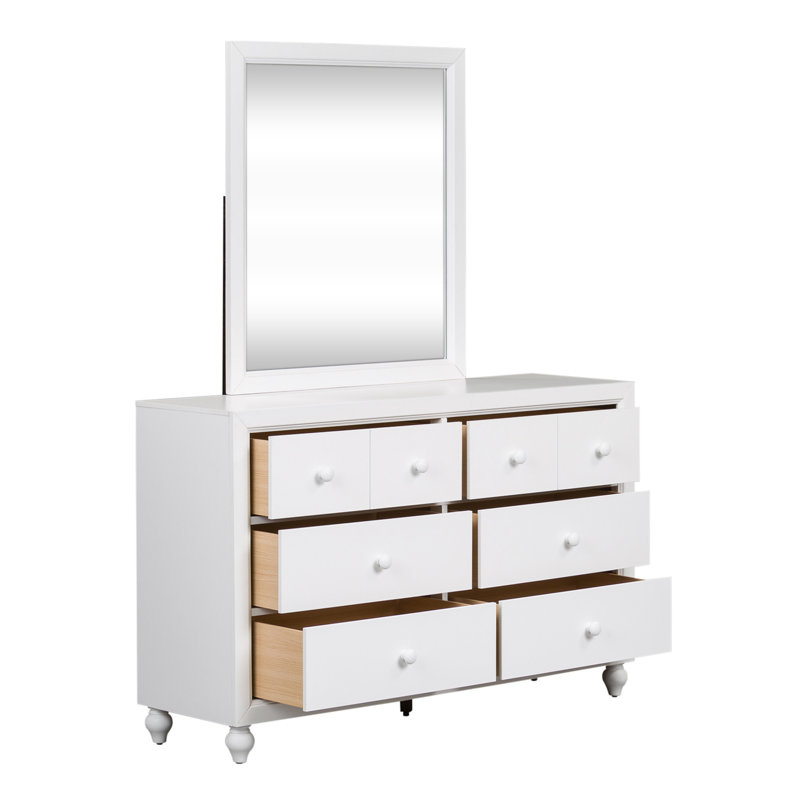 Commode double 6 tiroirs avec miroir Droskyn, blanc