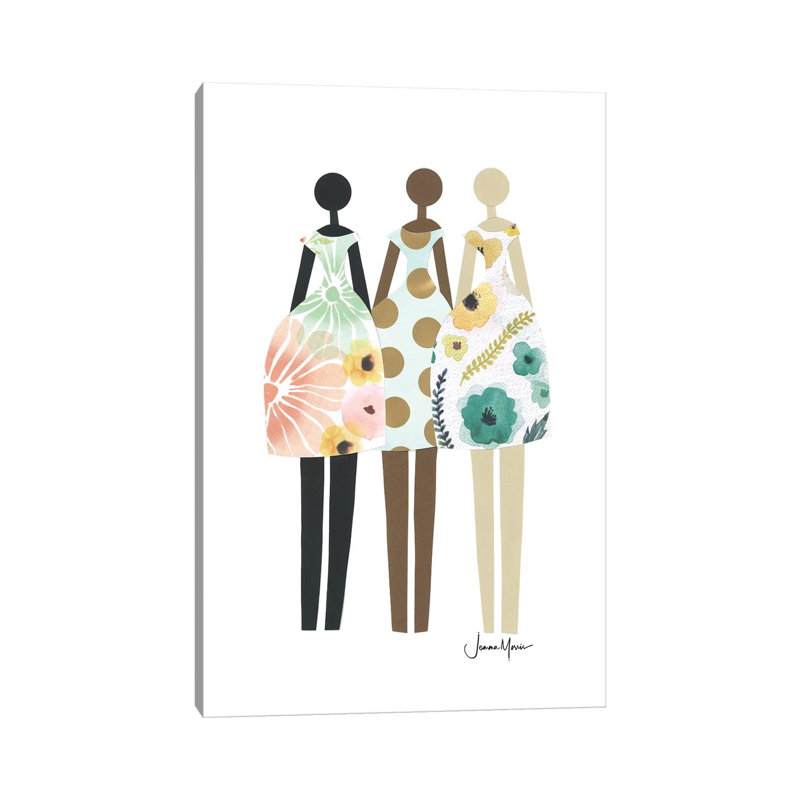 Diverse Fashion Dolls In Pastel by LouLouArtStudio - Wrapped Canvas Print, 20.32 cm H x 30.48 cm W