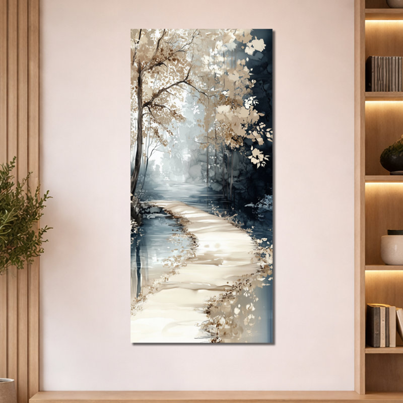 Beige bleu Beulah III - décoration murale nature beige, impressions encadrées sereines, 60" H x 28" W, Toile tendue