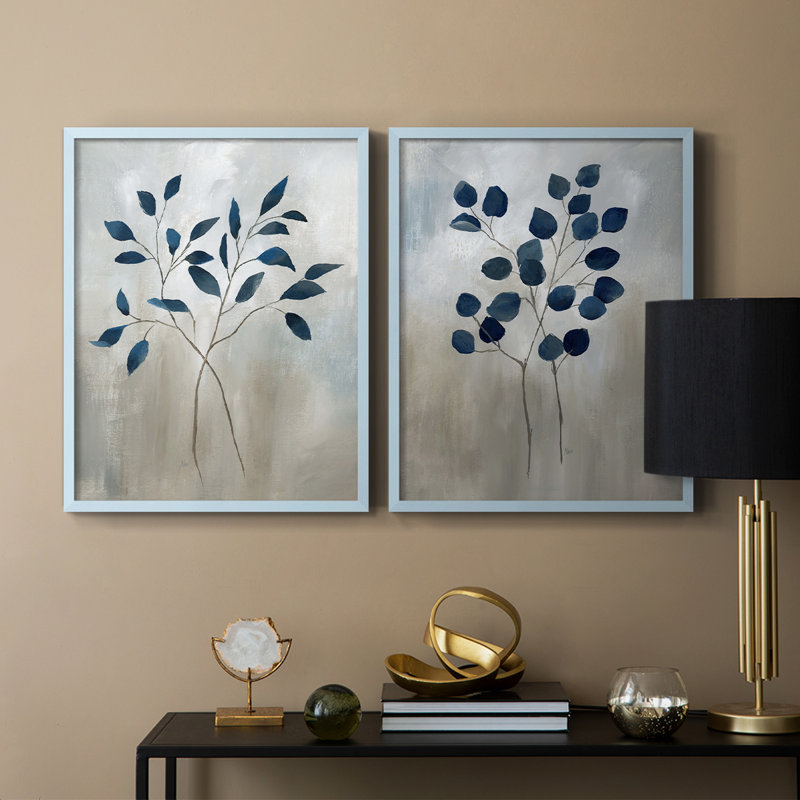 Indigo Foliage I-Premium, reproduction encadrée - prête à être accrochée - aucun clou requis - aucun clou requis, Bleu