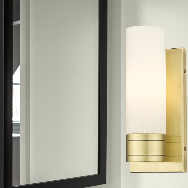 Ballston - Cofield - 1 Light 5" Sconce with 8"H Shade, Antique Brass, Striped White