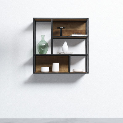 5 Piece Square Metal Accent Shelf with Reclaimed Wood